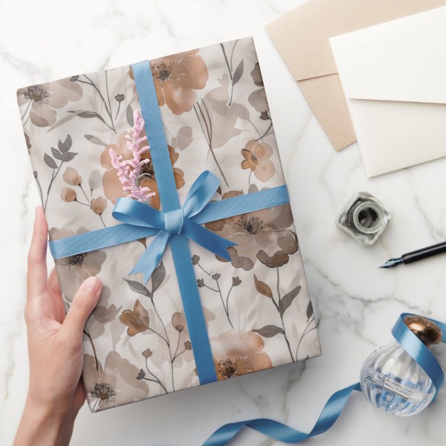 Papier Cadeau Fleurs de crème orange marron Anniversaire (Cadeaux)