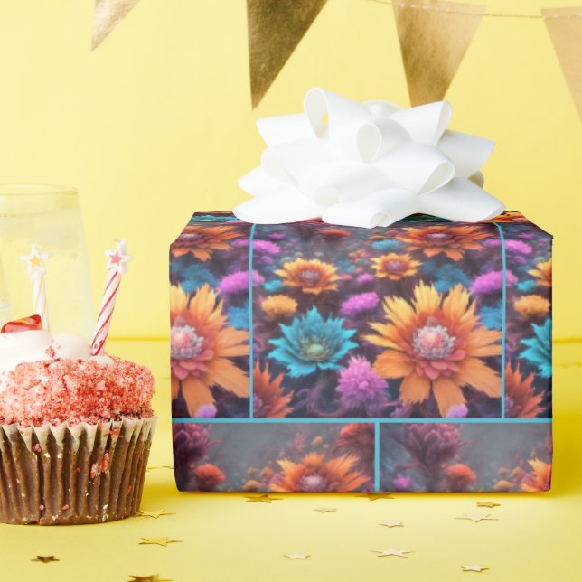 Papier Cadeau Fleurs de fantaisie fractale (Fête d'anniversaire)
