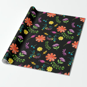 Papier Cadeau Fleurs de fête mexicaine à l'aquarelle colorée