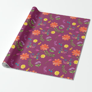 Papier Cadeau Fleurs de fête mexicaine aquarelle colorée