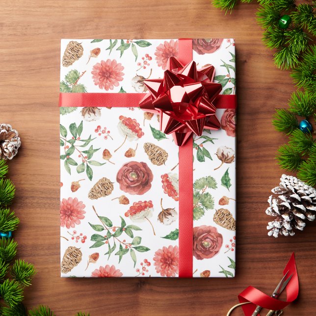 Papier Cadeau Fleurs de fêtes de Noël (Christmas Holiday Floral Wrapping Paper
)