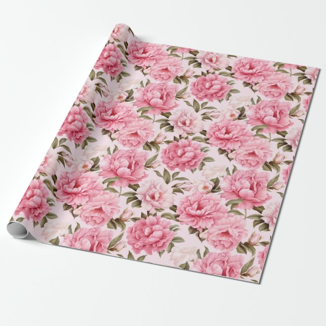 Papier Cadeau Fleurs de fleurs rose pâle (Déroulé)