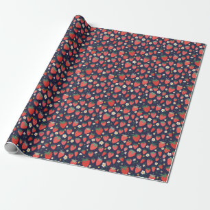 Papier Cadeau Fleurs de fraises et fruits : Motif décoratif