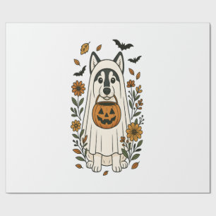 Papier Cadeau Fleurs de Halloween Siberian Husky