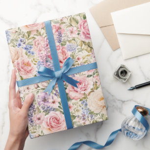 Papier Cadeau Fleurs de jardin à l'aquarelle de luxe doux