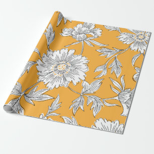 Papier Cadeau Fleurs de jardin abstraites dessinées à la main. D