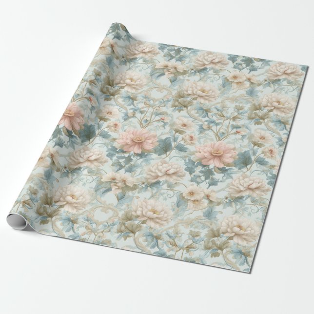 Papier Cadeau Fleurs de jardin Régence pastel (Déroulé)