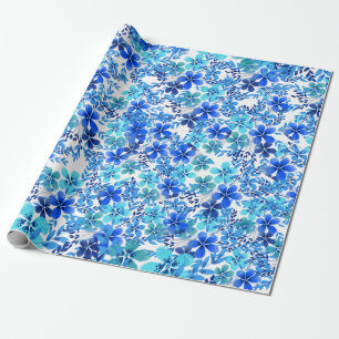 Papier Cadeau Fleurs de jardin Royal Blue et Turquoise