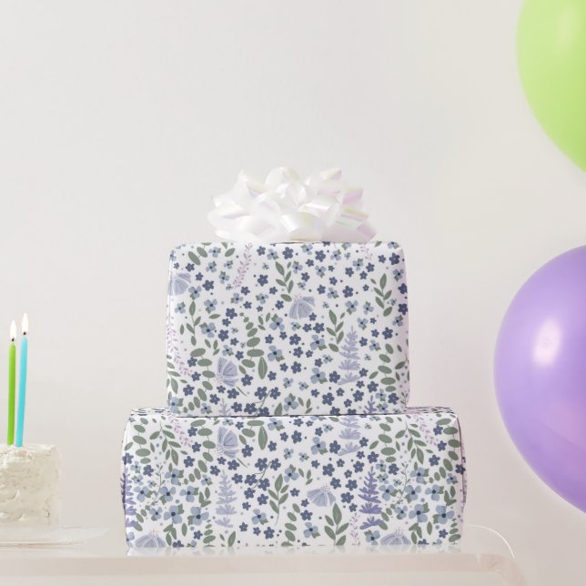 Papier Cadeau Fleurs de jardin violettes  (Cadeaux de fête)