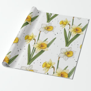 Papier Cadeau Fleurs de jonquilles minimalistes en jaune et vert