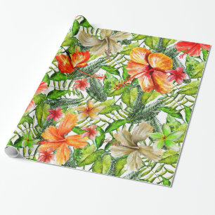 Papier Cadeau Fleurs de la jungle tropicale exotique Hibiscus