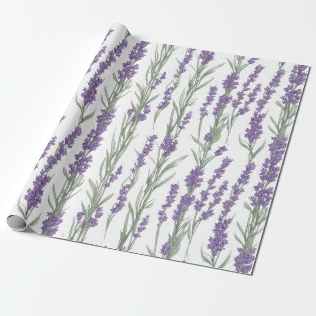 Papier Cadeau Fleurs de lavande à l'aquarelle (Déroulé)