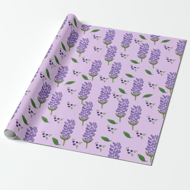 Papier Cadeau Fleurs de lavande sur un léger fond violet (Déroulé)