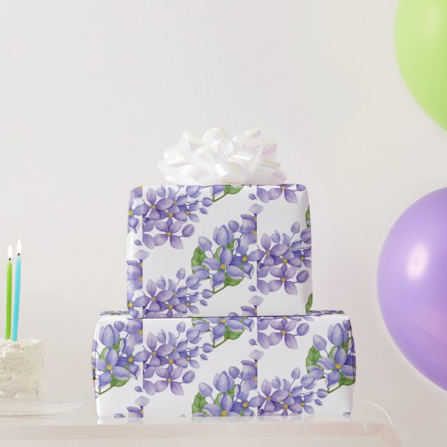 Papier Cadeau Fleurs de lilas à l'aquarelle violette (Cadeaux de fête)
