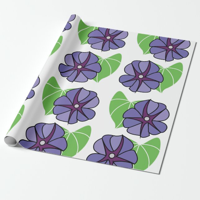 Papier Cadeau Fleurs de l'Ipomée Bleue Floral (Déroulé)