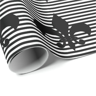 Papier Cadeau Fleurs-de-lis Arrière - plan rayé noir et blanc