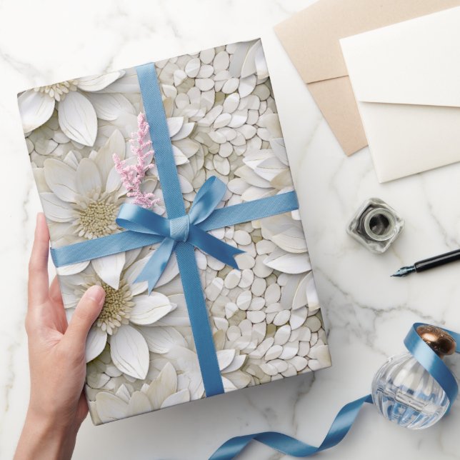 Papier Cadeau Fleurs de lotus blanc doré   (Cadeaux)