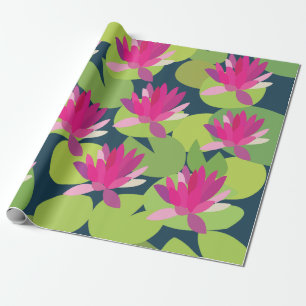 Papier Cadeau Fleurs de Lotus Rose Nénuphar