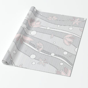 Papier Cadeau Fleurs de Lotus roses sur bandes blanches