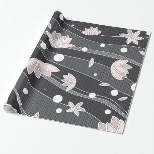 Papier Cadeau Fleurs de Lotus roses sur bandes noires