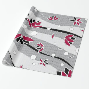 Papier Cadeau Fleurs de lotus rouges sur bandes grises