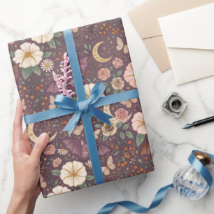 Papier Cadeau Fleurs de lune et chauves-souris volantes envoûtan