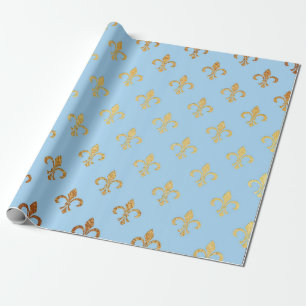 Papier Cadeau Fleurs-De-lys VIP géométrique bleu d'or