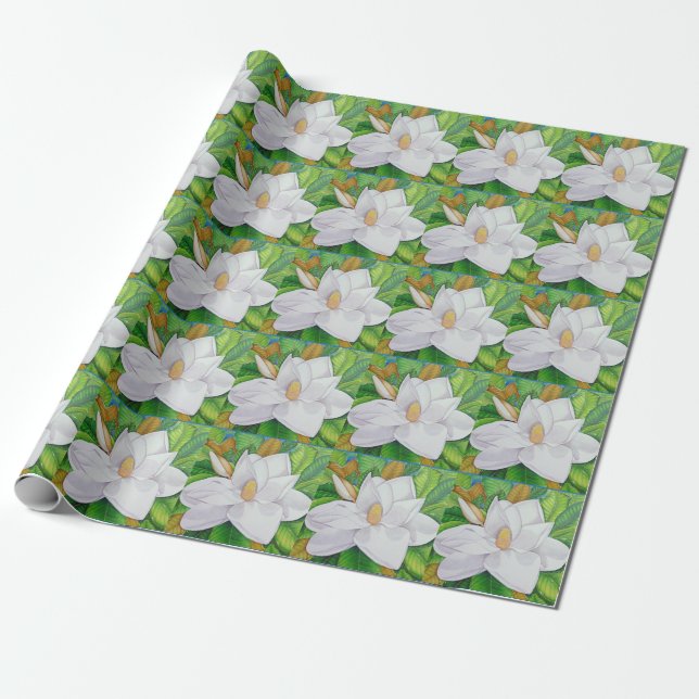 Papier Cadeau Fleurs de magnolia (Déroulé)