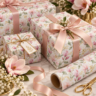Papier Cadeau Fleurs de magnolia rose
