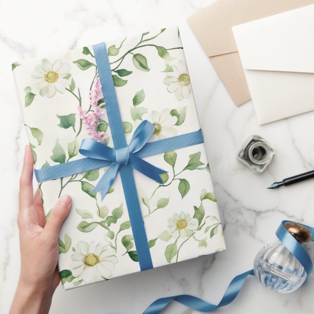 Papier Cadeau Fleurs de marguerite blanche Anniversaire (Cadeaux)