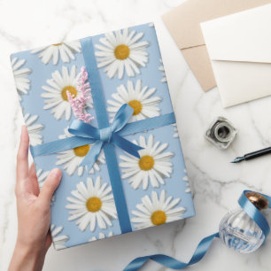 Papier Cadeau Fleurs de marguerite - Mode Mariage bleu