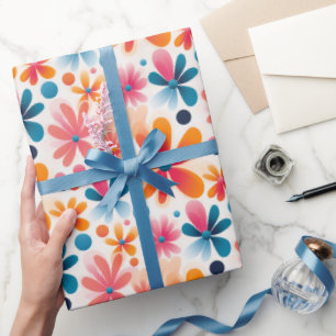 Papier Cadeau Fleurs de marguerite rétro Colorful 60s Style Moti