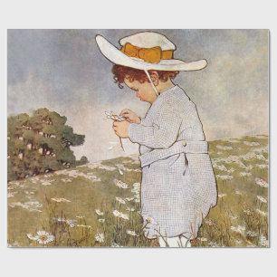 Papier Cadeau Fleurs de marguerites de cueillette d'enfants anti