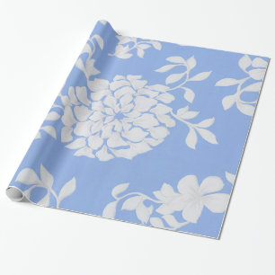 Papier Cadeau Fleurs de Motif inclinées décoratives Feuille Bleu