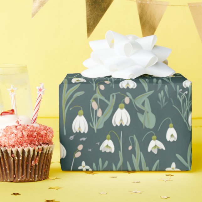 Papier Cadeau Fleurs de neige blanches (Fête d'anniversaire)