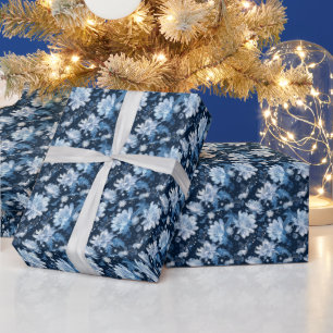 Papier Cadeau Fleurs de Noël bleues