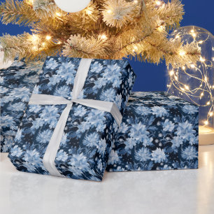 Papier Cadeau Fleurs de Noël bleues