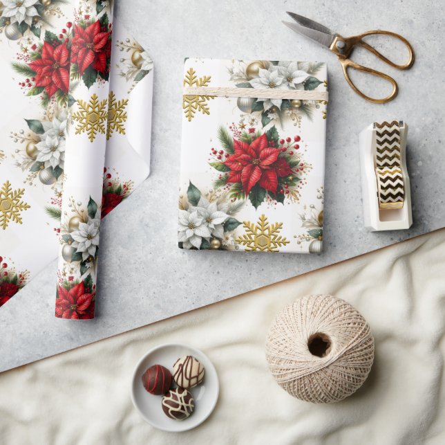 Papier Cadeau Fleurs de Noël élégantes  (Artisanat)