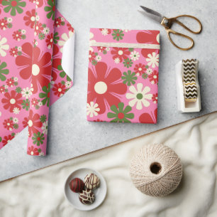 Papier Cadeau Fleurs de Noël rétro 60s les années 70 Floral sur