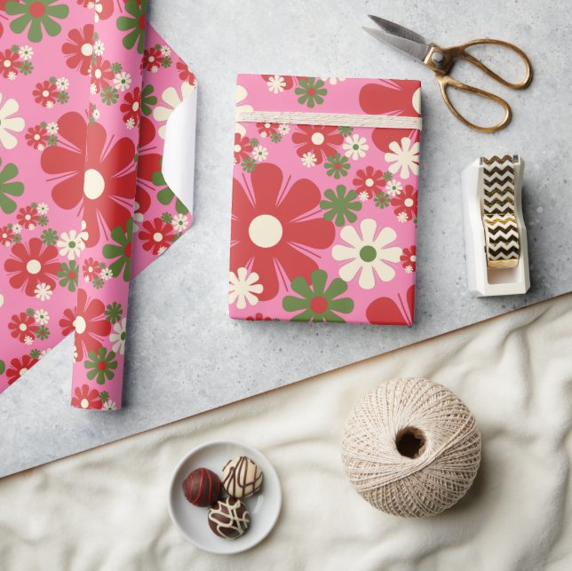 Papier Cadeau Fleurs de Noël rétro 60s les années 70 Floral sur  (Artisanat)