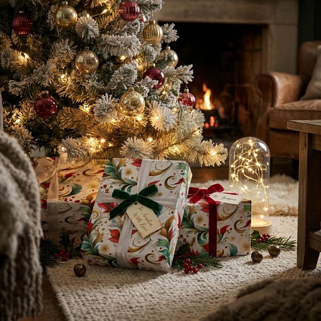 Papier Cadeau Fleurs de Noël tourbillonnantes (Créateur téléchargé)