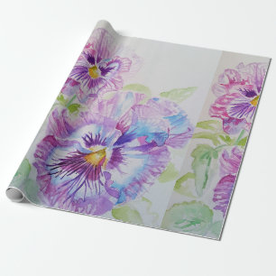 Papier Cadeau Fleurs de Pansy mauve florale Aquarelle Enveloppem