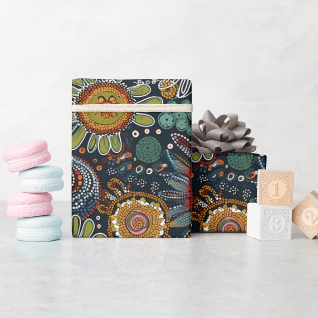 Papier Cadeau Fleurs de papier d'emballage de style art autochto (Baby Shower)