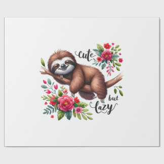 Papier Cadeau Fleurs de paresseux mignon
