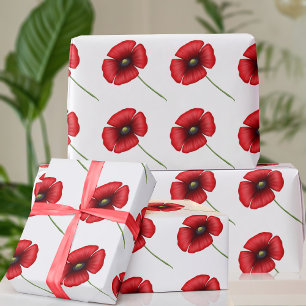 Papier Cadeau Fleurs de pavot Motif Papier d'enveloppement rouge