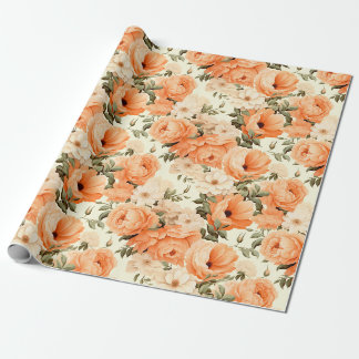 Papier Cadeau Fleurs de pêche beige délicates