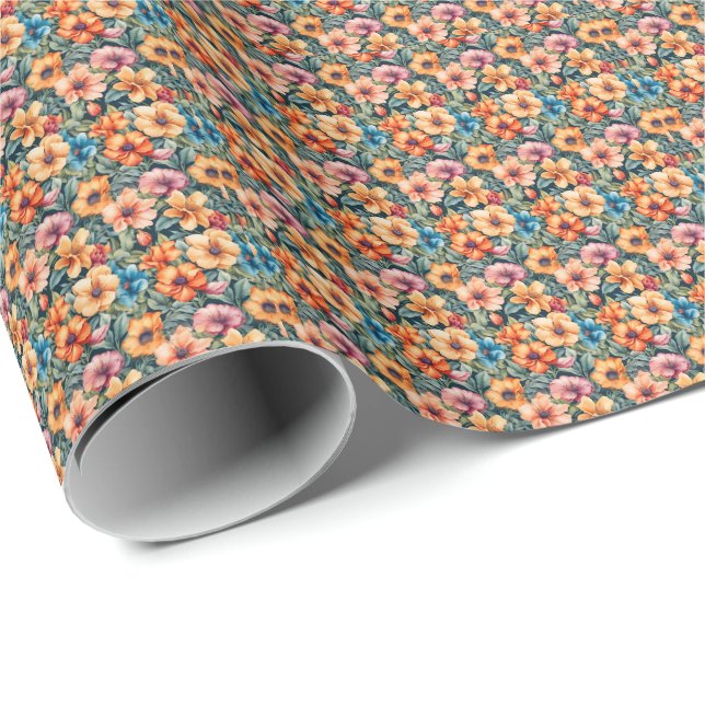 Papier Cadeau Fleurs de pêche, d'abricot et de mauve (Coin rond)