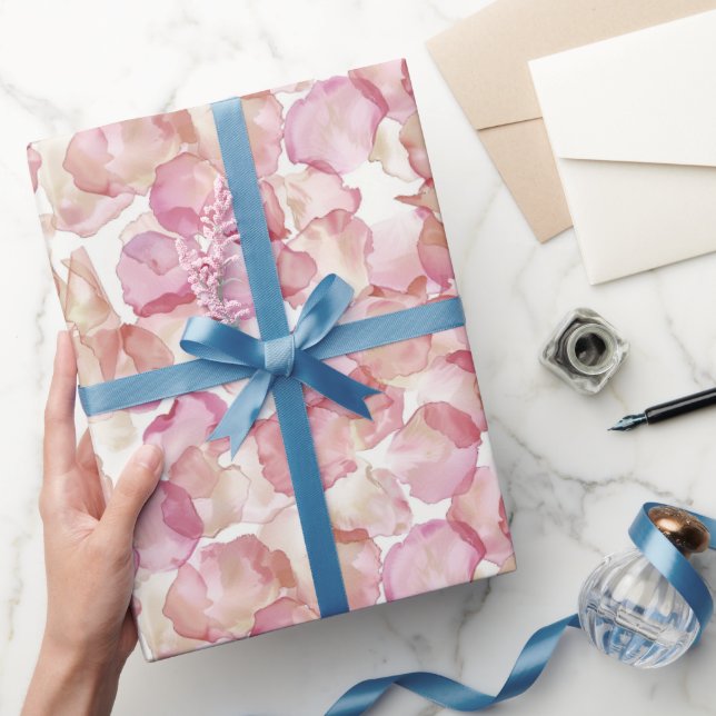 Papier Cadeau Fleurs de Pétales de Rose Rose Romantique Shower d (Cadeaux)
