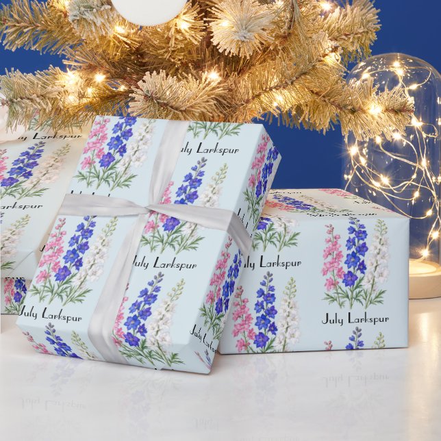 Papier Cadeau Fleurs de Pied-d'Alouette de Juillet (Vacances)