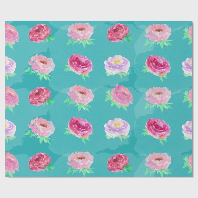 Papier Cadeau Fleurs de Pivoines Aquarelle (Plat)